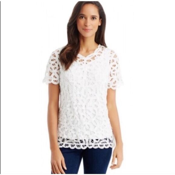 J. Mclaughlin Women's‎ Clarice Lace Cotton Crochet Scallop Blouse White Size XS - Picture 11 of 11